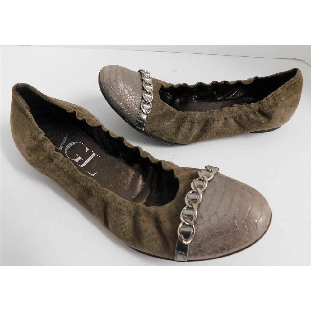 AGL Attillio Giusti Leombruni Brown Silver Leather Ballet Flats 38.5